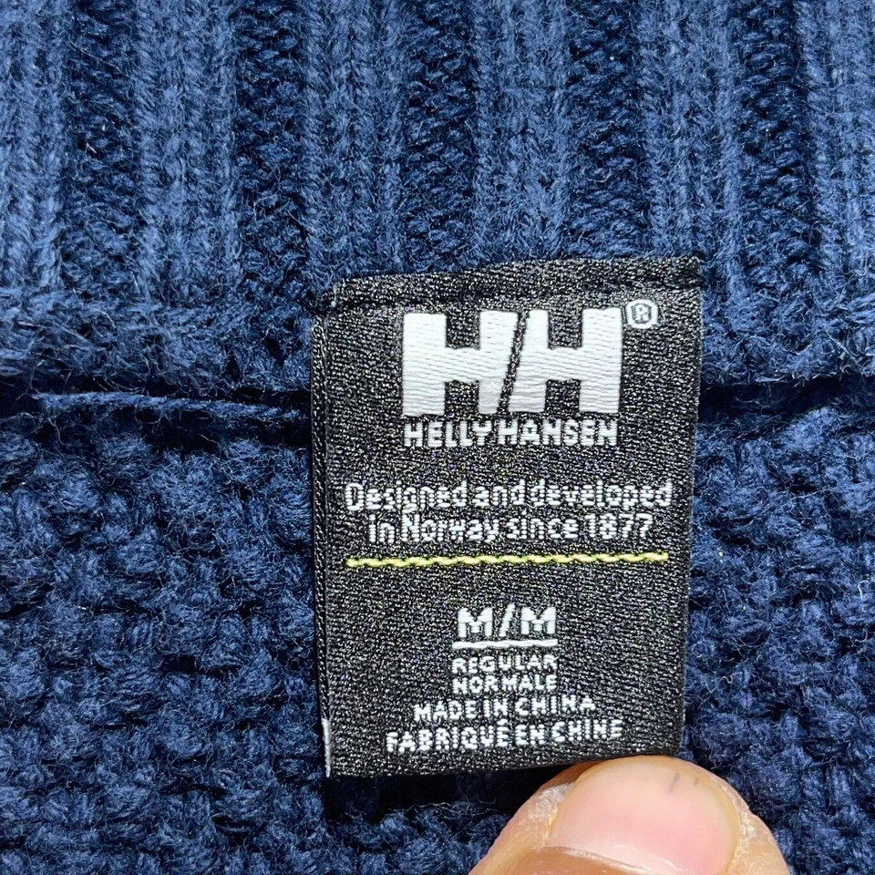 Helly Hansen Sweater M Blue Ribbed V-Neck Cotton Blend Pullover Casual Knit - Image 3 of 4