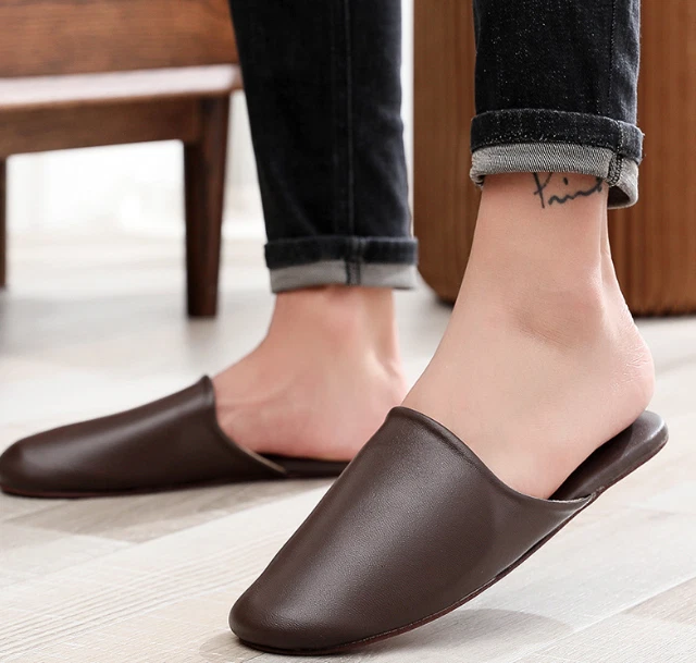 Mens Luxury Indoor/Outdoor Flats Shoes Leather Closed Toes House Slippers - Image 4 of 4