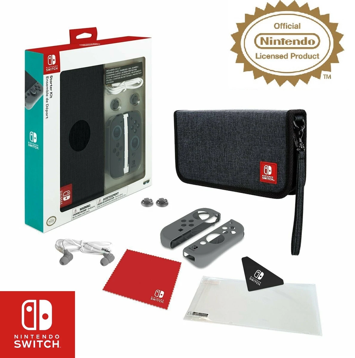 Nintendo Switch Accessory Kit Bundle Carry Case Joycon Protectors