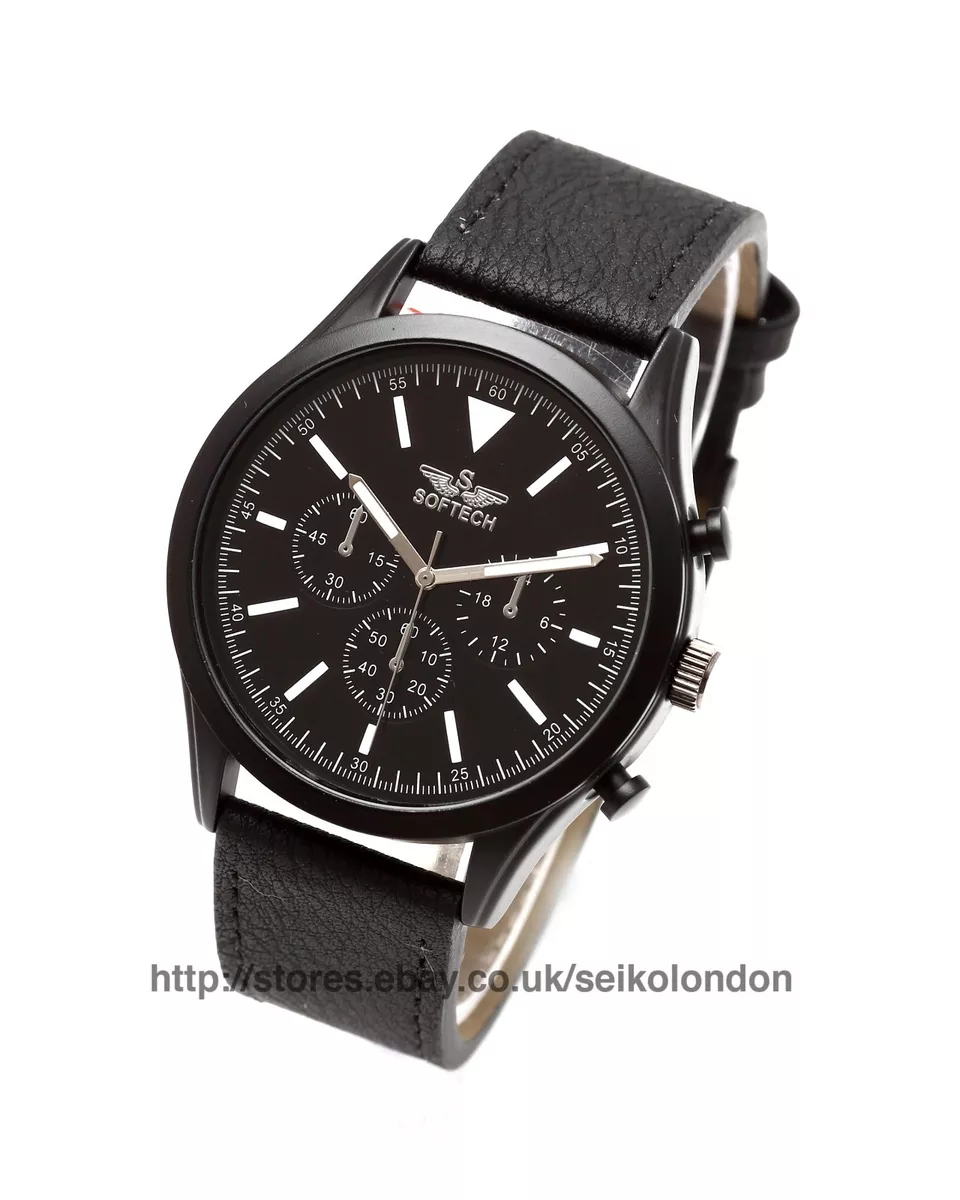 Softech Gents Black Dial Watch Black Finish Case Black Strap