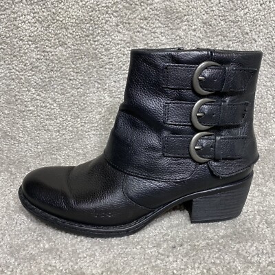 B.O.C. Black Boots Cuban Heel Buckle Round Toe Ankle Booties Women's US Size 6
