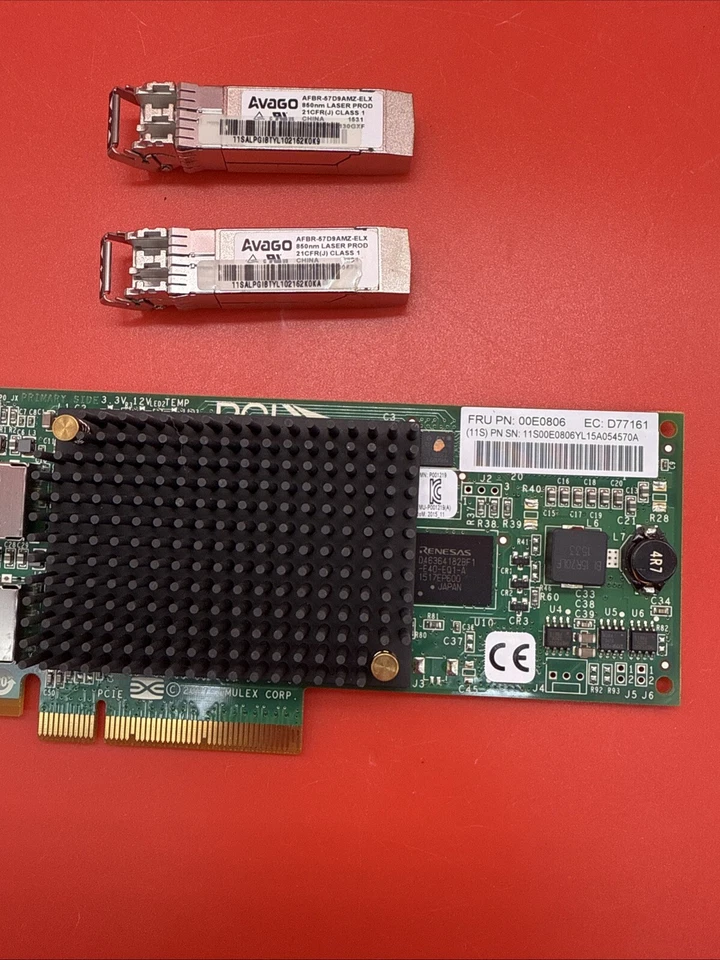 IBM Power8 577D 00E0806 8Gb 2 Port FC PCI-e Full Height HBA + SFP Transceivers - Image 3 of 4