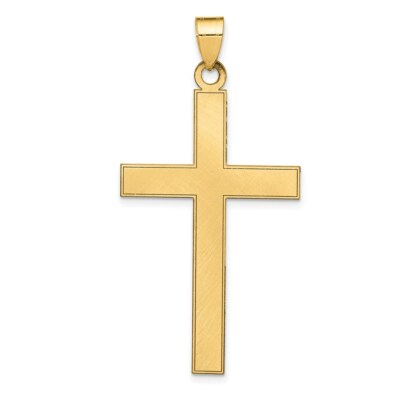 Real 14kt Yellow Gold Florentine Satin Cross Pendant
