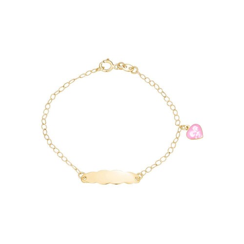 14k Gold ID Bracelet Engravable Girls Boys Kids Baby Gold Heart Charm Curb Chain - Picture 2 of 12