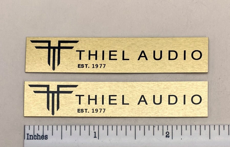 THIEL Audio Speaker Badge Custom Aluminum Pair  Satin Gold 