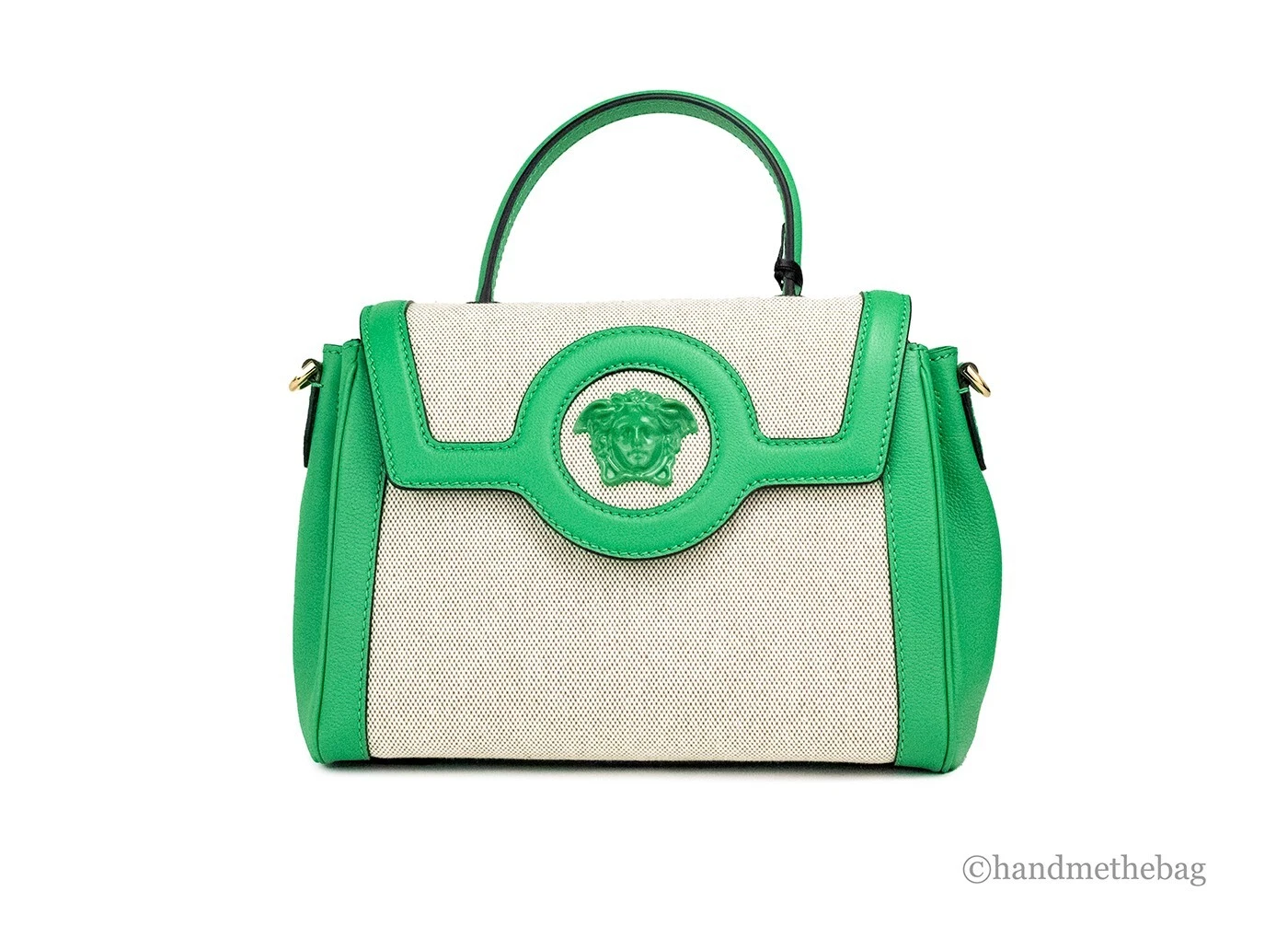 Versace — Versace La Medusa Green Leather Satchel Tote Crossbody Bag