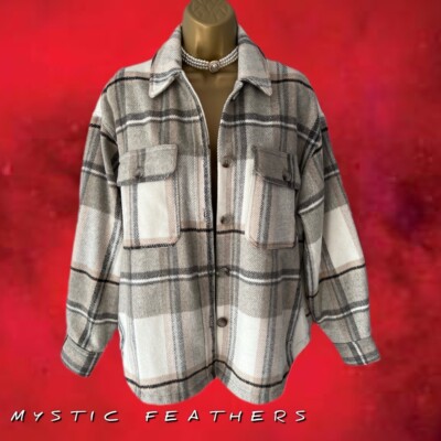 New PACIFIC REPUBLIC PULL & BEAR Size S Grey Check Button Jacket Relaxed Baggy