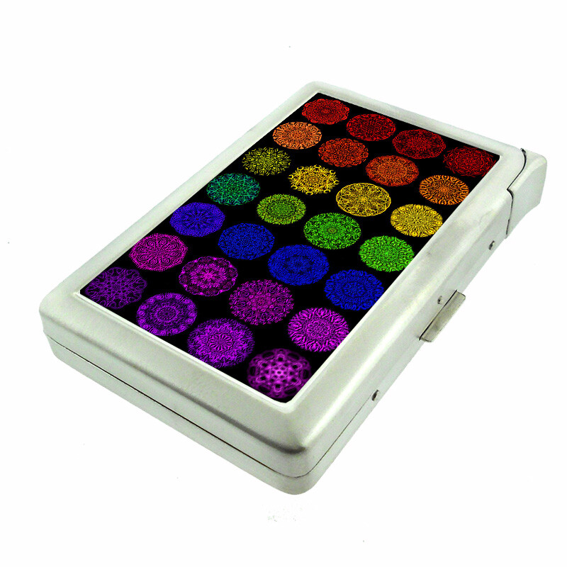 Chakra Art Em26 100's Size Cigarette Case with Built in Lighter Metal  Wallet