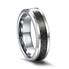 6MM Silver Tungsten Carbide Ring Black Carbon Fiber Inlay Polished Wedding Gift