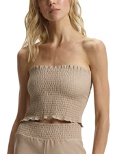 Commando FLT202 Faux Leather Smocked Tube Top Sand M/L