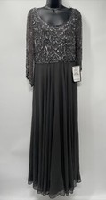 J Kara Women's Beaded Embellished Gunmetal Slgume Gray Gown Dress Size 8 7372SE