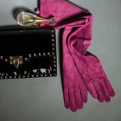 Women 60cm Opera Long Real Suede Leather Arm Evening Long Gloves 
