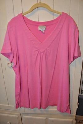WOMAN'S PINK V-NECK COTTON TUNIC TOP SIZE 1X. EXTRA LONG LENGTH FOR COVERAGE!
