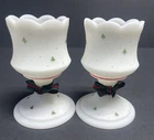 Fenton Candle Holders Christmas Trees 4.5" Hand Painted T Watson Lot Of 2