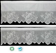 Scheibengardine Landhaus Gardine Kurzgardine Panneau Weiß Spitze Handarbeit Eule