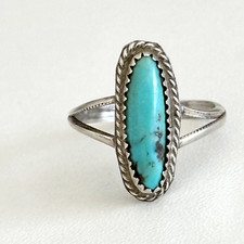 Vintage 925 Sterling Silver Turquoise Stone Slim Split Shank Band Ring Size 5