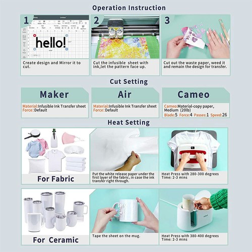 Infusible Transfer Ink Vinyl Film Sublimation Paper DIY Tshirts Mugs Bag for Cut - Picture 2 of 15