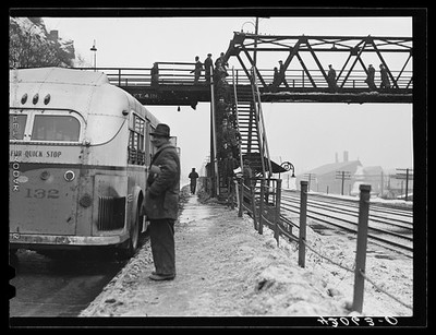 Aliquippa Pennsylvania 1941 Jones and Laughlin Steel shift bus workers