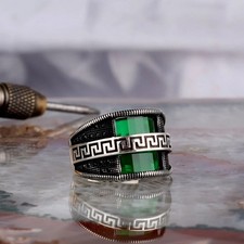 Green Zircon Stone 925 Sterling Silver Men's Ring Turkish Handmade Jewelry