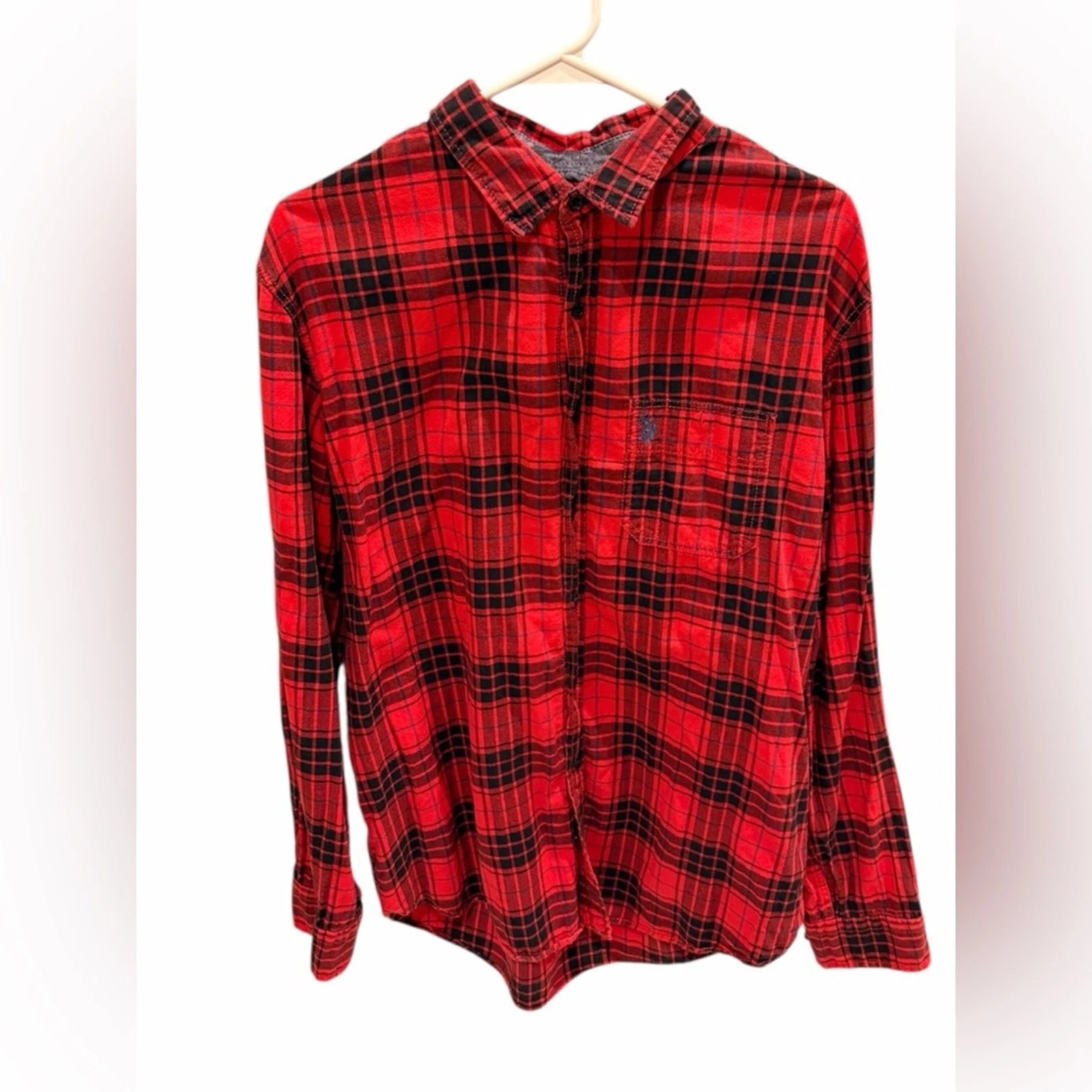 U.S. Polo Assn. Plaid Button Down Shirt Adult Large Red Black Plaid