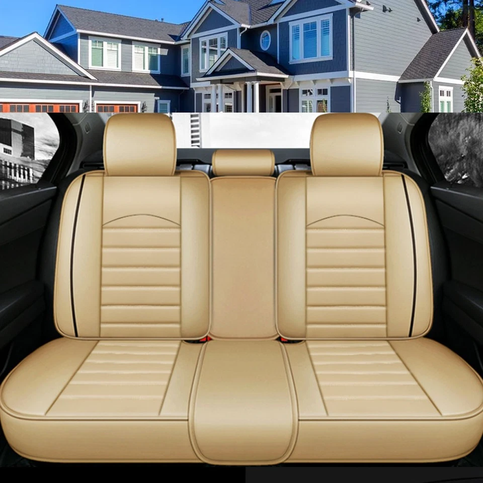 For VOLVO Leather 5 Seats Car Seat Cover Front Rear Full Set Cushion Pad Beige Foto 2 de 4