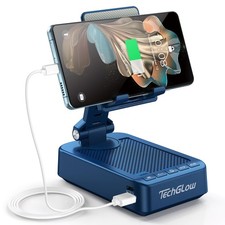 TechGlow Cellphone Stand with Bluetooth Speaker Charging Blue