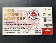 1972 CFL GREY CUP TICKET STUB- HAMILTON TIGER CATS v SASKATCHEWAN ROUGHRIDERS