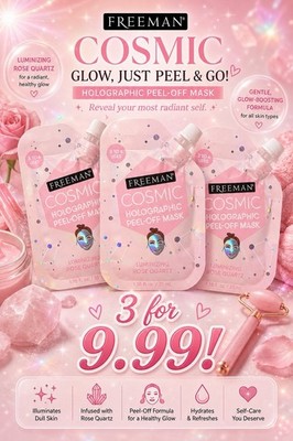 Freeman Cosmic Holographic Peel-Off Face Mask, Rose Quartz, Hydrating, 1.18