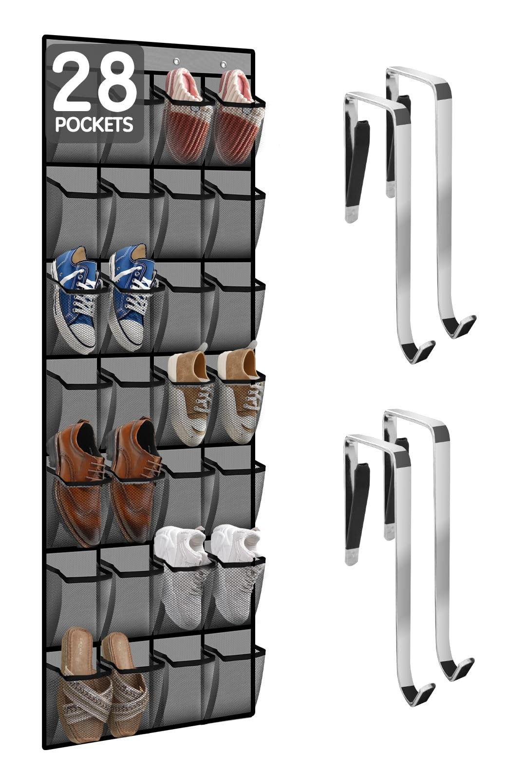 28-Pocket Over Door Shoe Organizer with Breathable Mesh Storage