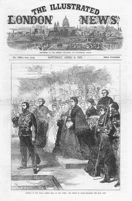 Eröffnung der Royal Albert Hall durch Queen Victoria - Antikdruck 1871