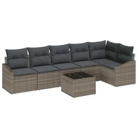 Gartensofa-Set 7-Teilig Mit Sitzkissen Aus Poly-Rattan In Hellgrau