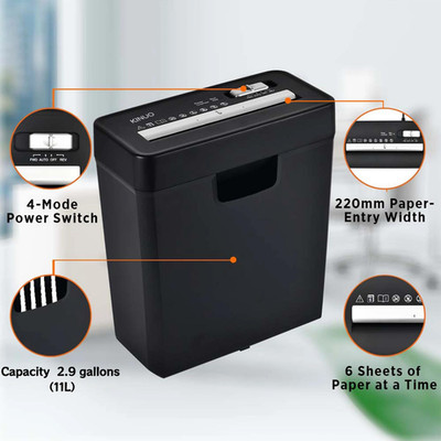 6 Sheet Strip-Cut Paper Credit Card Shredder Cd Dvd Office Commercial Reversing