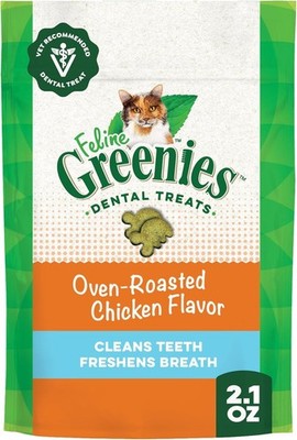 Greenies Feline Adult Dental Cat Treats, Oven Roasted Chicken Flavor, 2.1 oz