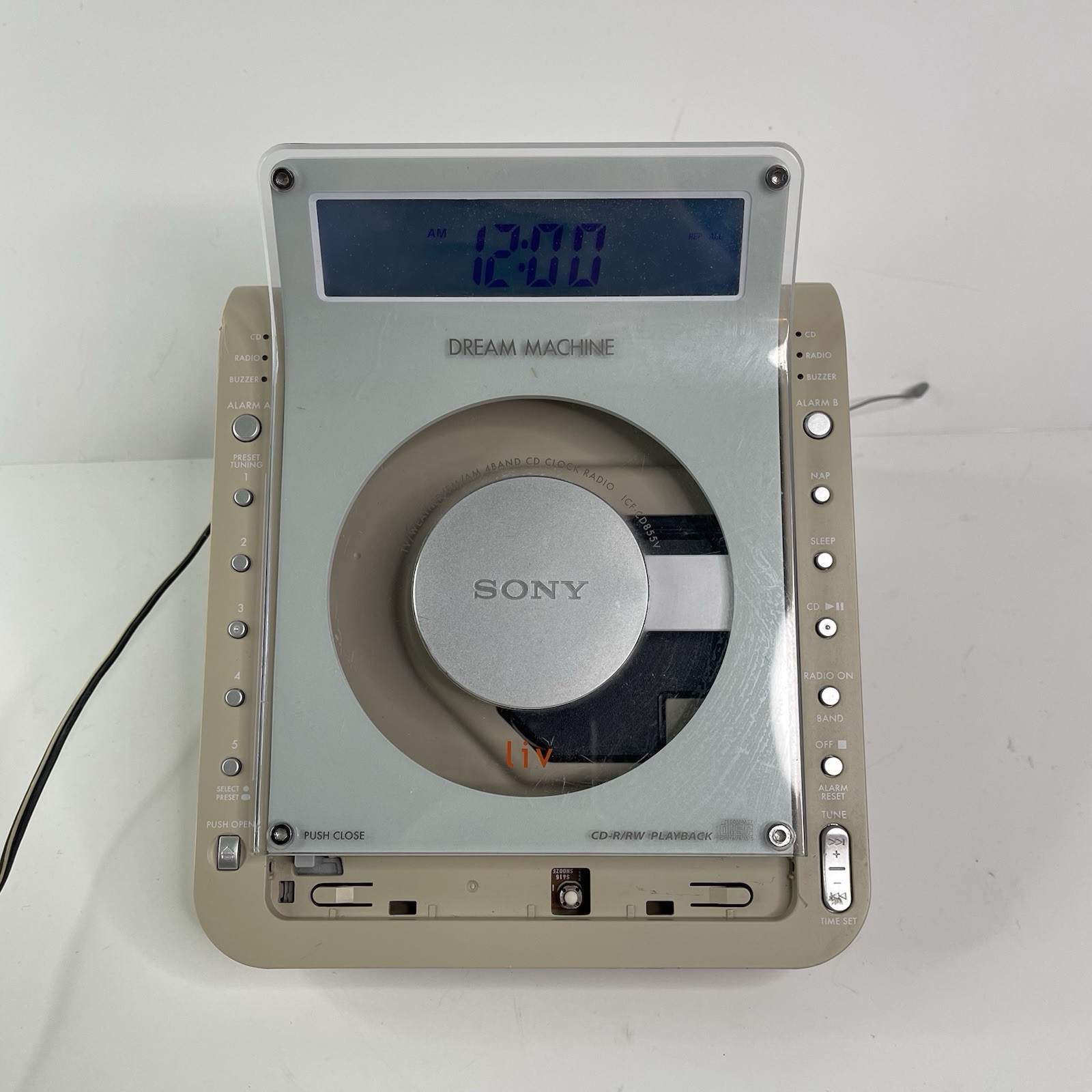 Sony Dream Machine-Alarm Clock/AM/FM/CD Player-ICF-CD855V-TESTED/WORKS