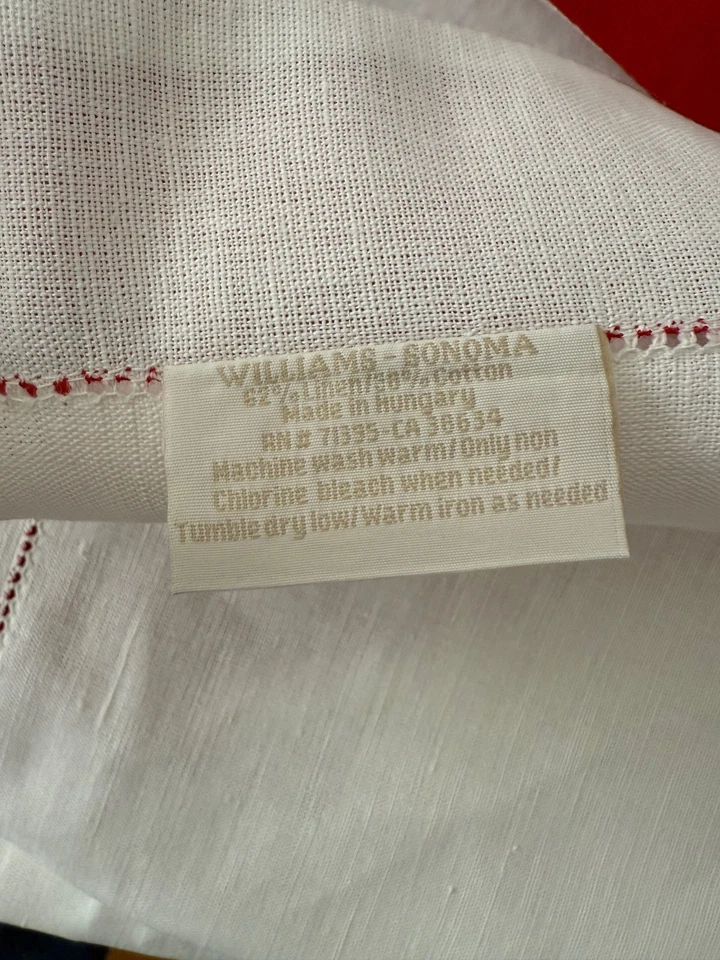 WILLIAMS SONOMA white red banded Hemstitched LINEN cotton placemats x 2 NEW - Image 2 of 2
