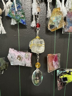 Signed Artisan Glitter Glass Mosaic Wind Chime Handmade Indoor/outdoor Sculpture