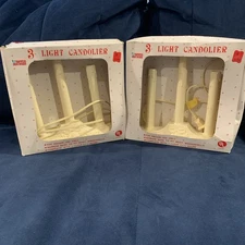 Vtg Revco 3 Light Candolier Plastic Window Electric Candles Candelabra Set Of 2