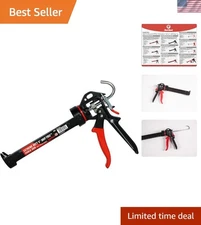 Professional Caulk Gun - 9" Handheld Tool with Revolving Barrel & Seal Punch