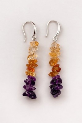 925 Silber Amethyst Citrin Bernstein Ohrhänger 4 cm - sinnvoller Schmuck
