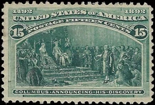 c1893 - Sc# 238 15c Columbian Stamp MH, Disturbed OG - Nice Centering!