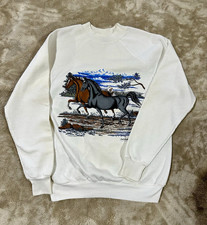 Vintage 80s Harbor Light Horse Graphic Sweatshirt M White Raglan USA Made Retro