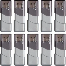 PNY 32GB Turbo Attaché 3 USB 3.0 Flash Drive, Silver, Pack of 10