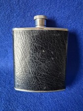 Stainless Steel Hip Flask 6oz Black Leather, Whisky, Brandy, Rum Etc
