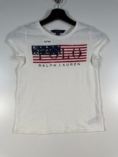 Polo Ralph Lauren Kids Girls Spell Out Logo Graphic Tee Top White Sz S-7 14x18.5