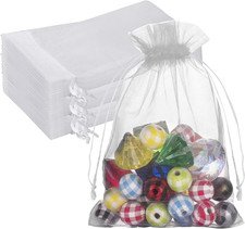 100 Premium Sheer Organza Bags, White Wedding Favor Bags with Drawstring, 5x7 in