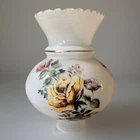 Vintage Hurricane Lamp Shade Floral Roses Milk Glass Style 8½” x 7” 3¼” Fitter