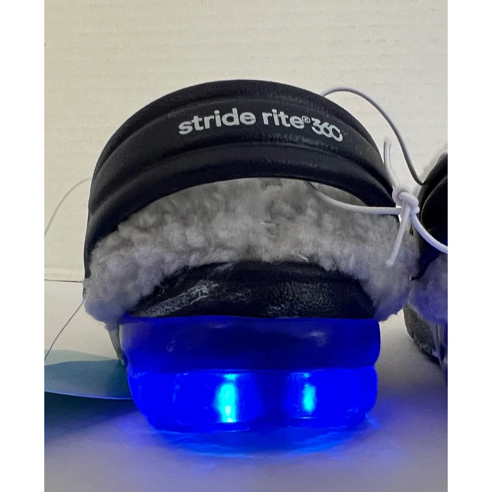 全新带标签 Stride Rite 360 Light Up 舒适木屐 学步儿童 尺寸 3 蓝色大理石人造毛皮 全新 — 第 4/4 张图片
