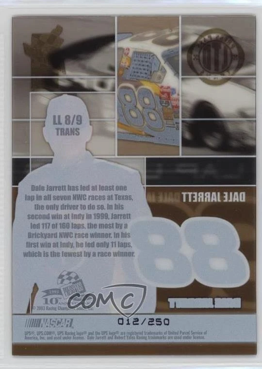 2003 Press Pass VIP Lap Leaders Transparent LTD /250 Dale Jarrett #LL8 HOF - Image 2 of 2