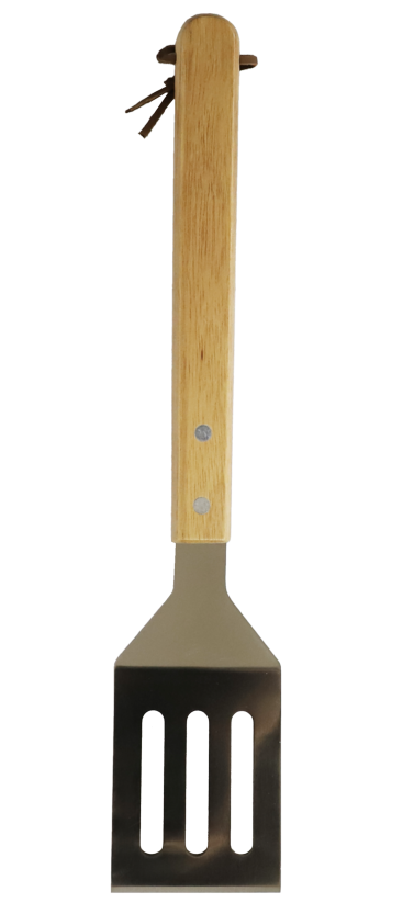 Pagoda BBQ Stainless Steel Turner Spatula Grill Barbecue Food Wooden Handle Tool
