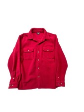 Lands End Red Fleece Button-Up Shirt Jacket M